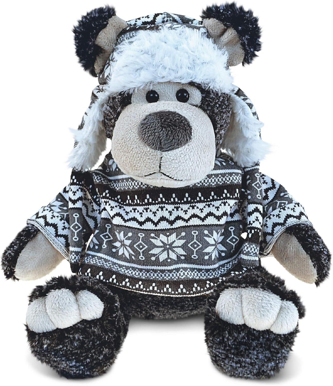 Puzzled DolliBu Plush Black Bear Stuffed Animal - Soft Plush Huggable Sitting Black Bear Wearing Hat & Sweater, Adorable Plush Toy Wild Life Cuddle Gifts for Kids & Adults - 12.5 Inch