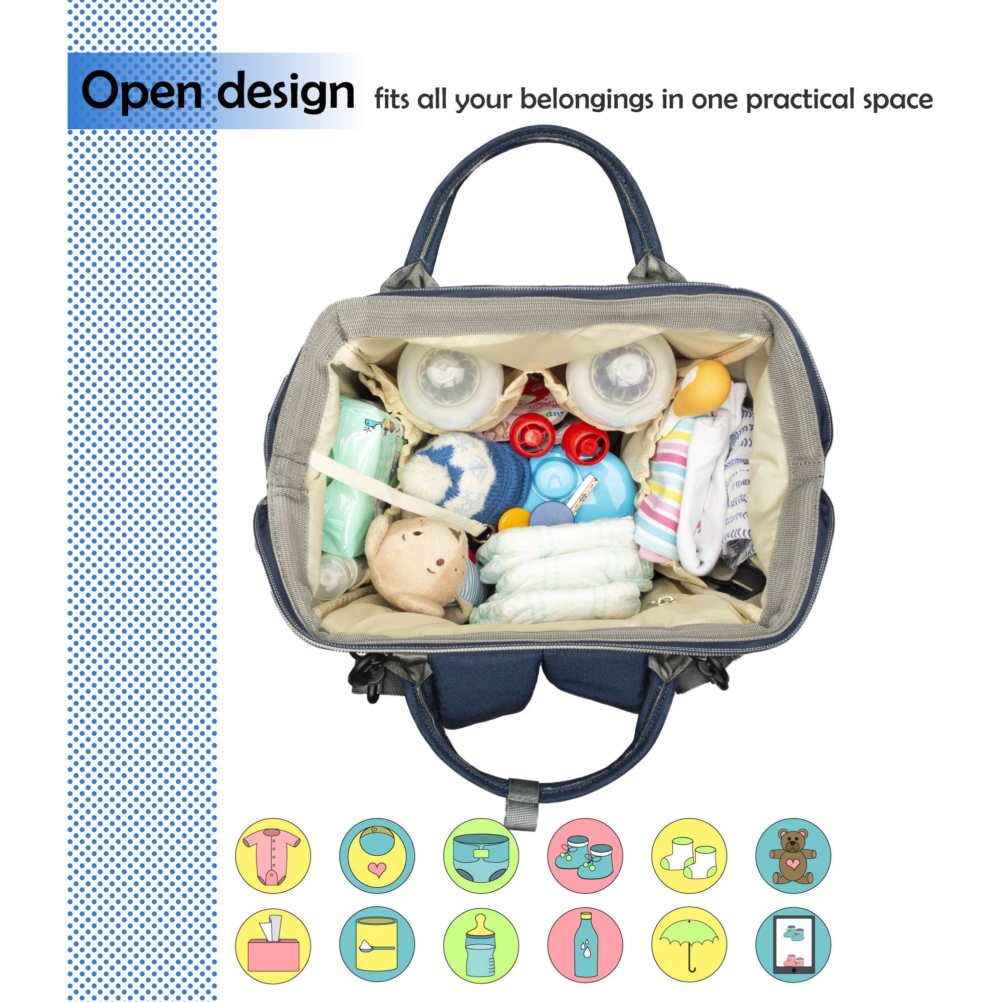 Zaino Mamma, Multifunzione Neonato Borsa con USB per Viaggio, Grande Capacit (Blu scuro)