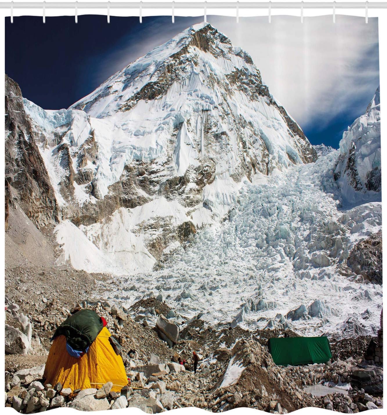Ambesonne Camper Shower Curtain, Everest Peak Base Camp Scenery on Snowy Mountain Climbing ICY High Peaks Art Image, Cloth Fabric Bathroom Decor Set with Hooks, 69" W x 70" L, White Grey