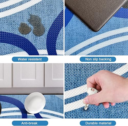 Miniatura 23 de Artnice Juego de 2 alfombras de cocina, modernas alfombrillas acolchadas antifatiga, antideslizantes, impermeables, para el hogar, oficina, Gris,Azul