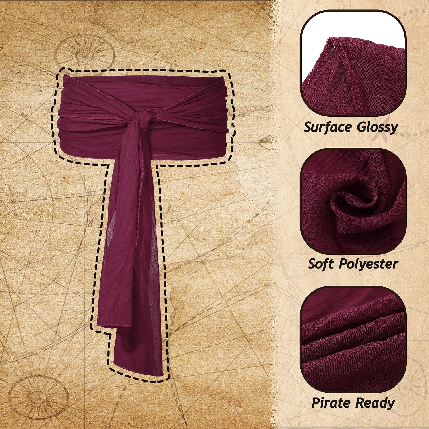 Brown Pirate Tricorn Hat & 6Pcs Pirate Accessories Set for Adults