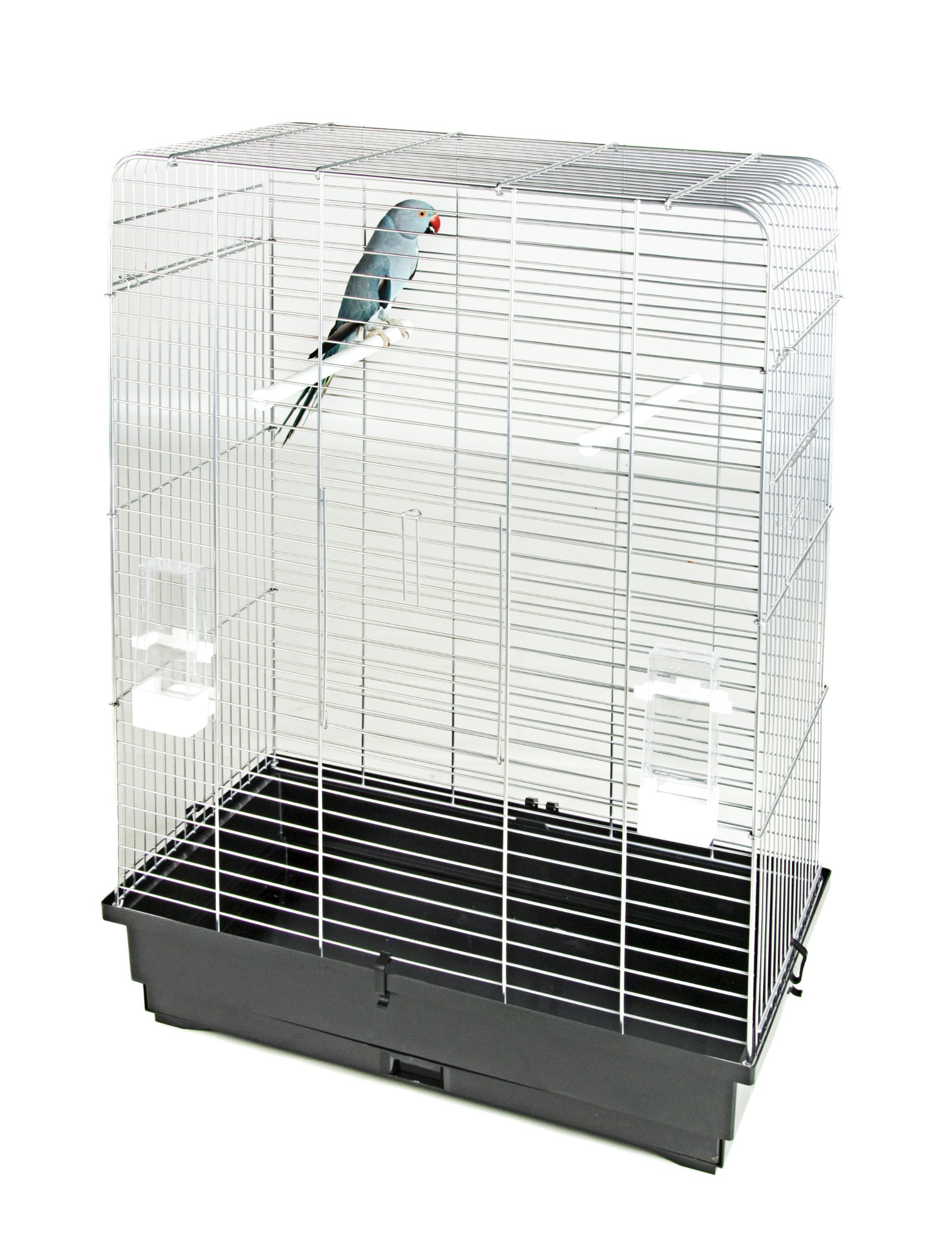 Pet Producto distribución Alambre Jaula de pájaros con 2 x comederos/Perchas/Pull out Bandeja, 60 x 37 x 85,5 cm, Color Plateado