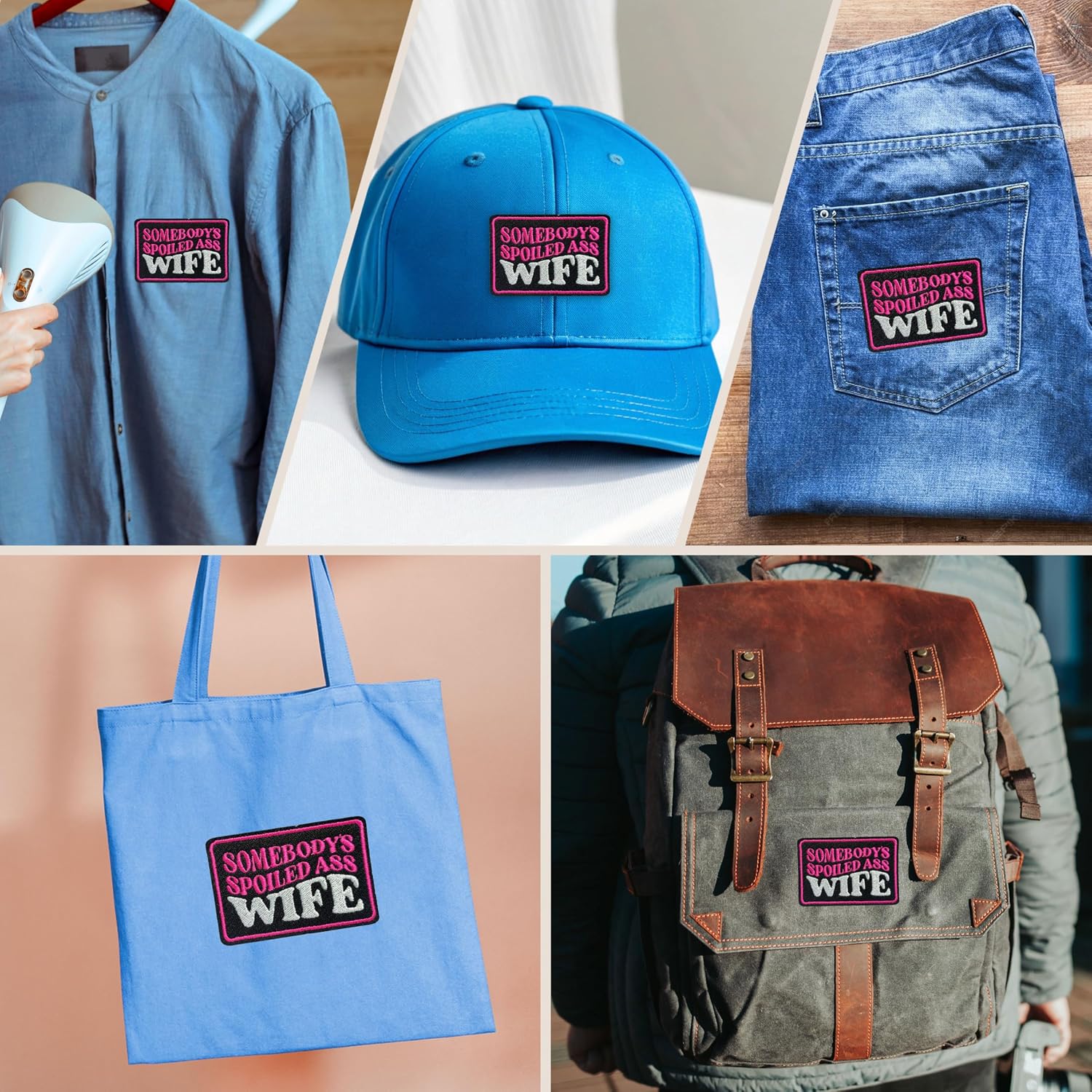 Somebody's Spoiled A*s Wife 3 Inches Sarcastic Adult Humor Iron On/Sew On Embroidery Fabric Applique Patches for Trucker Hats Clothes Backpack DIY Accessories Friends Mom Gifts image 2