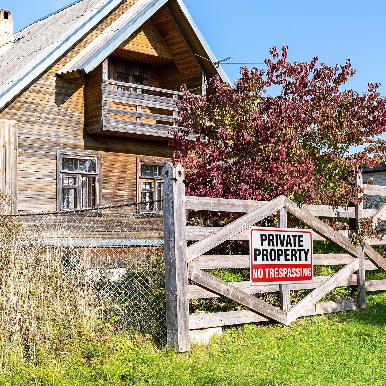 Amylove 12 Pcs No Trespassing Signs - Private Property, 10 x 14 Inch, Aluminum, Rustic, Reflective Metal Signs for Indoor/Outdoor Driveway(Red)