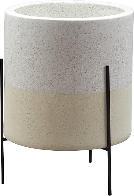 Rivet Mid-Century Ceramic Planter with Stand, 48 cm H, White