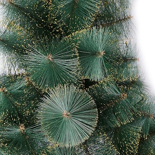 Miniatura 5 de Árbol de Navidad artificial de pino clásico de 6 pies, rama natural con soporte de metal sólido, coníferas con reflejos dorados
