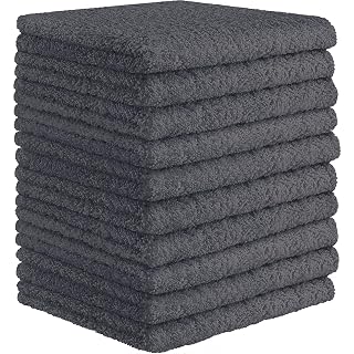 DecorRack 10 Pack 100% Cotton Wash Cloth, Luxurious Soft, 12 x 12 inch Ultra Absorbent, Machine Washable Washcloths, Gray (10 Pack) - Amazon product rated Grade A