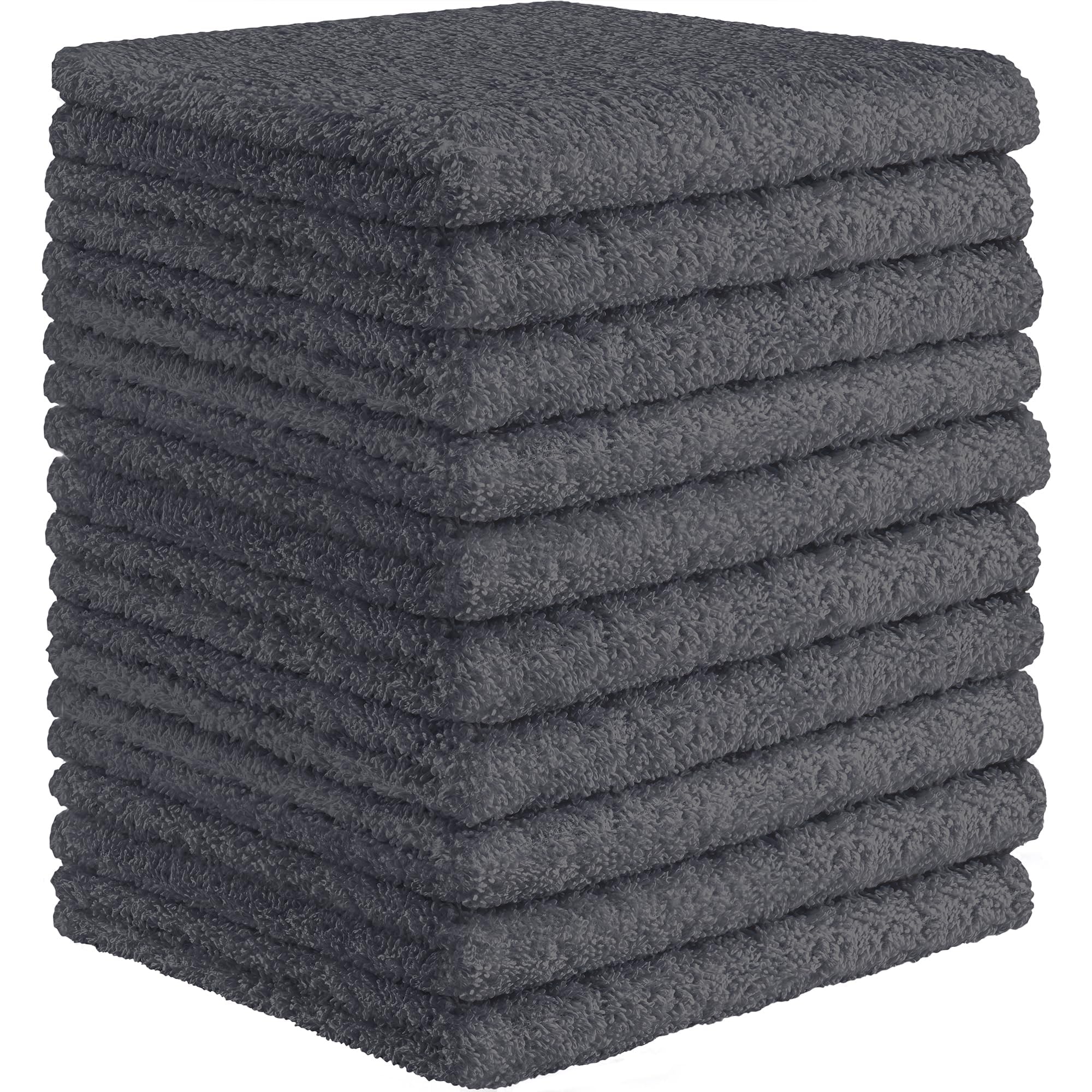 DecorRack 10 Pack 100% Cotton Wash Cloth, Luxurious Soft, 12 x 12 inch Ultra Absorbent, Machine Washable Washcloths, Gray (10 Pack)