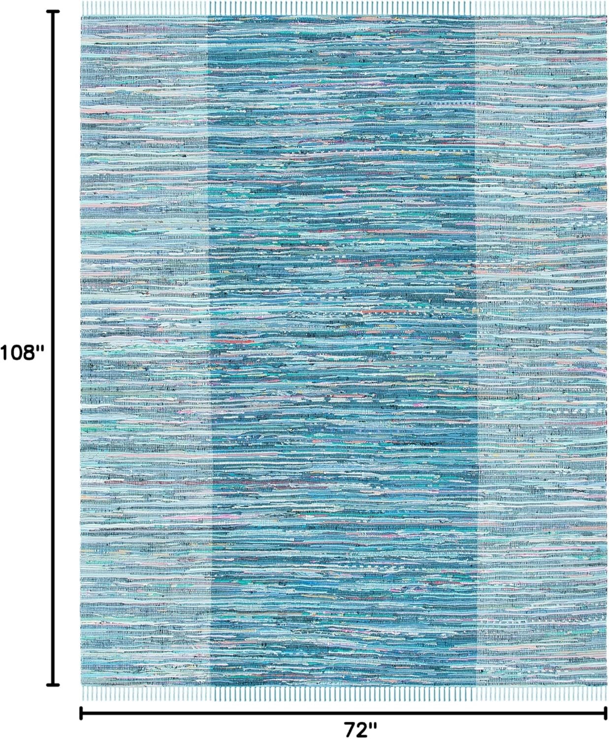 SAFAVIEH Rag Rug Collection Area Rug - 6' x 9', Light Blue & Grey, Handmade Boho Stripe Cotton, Ideal for High Traffic Areas in Living Room, Bedroom (RAR122M)