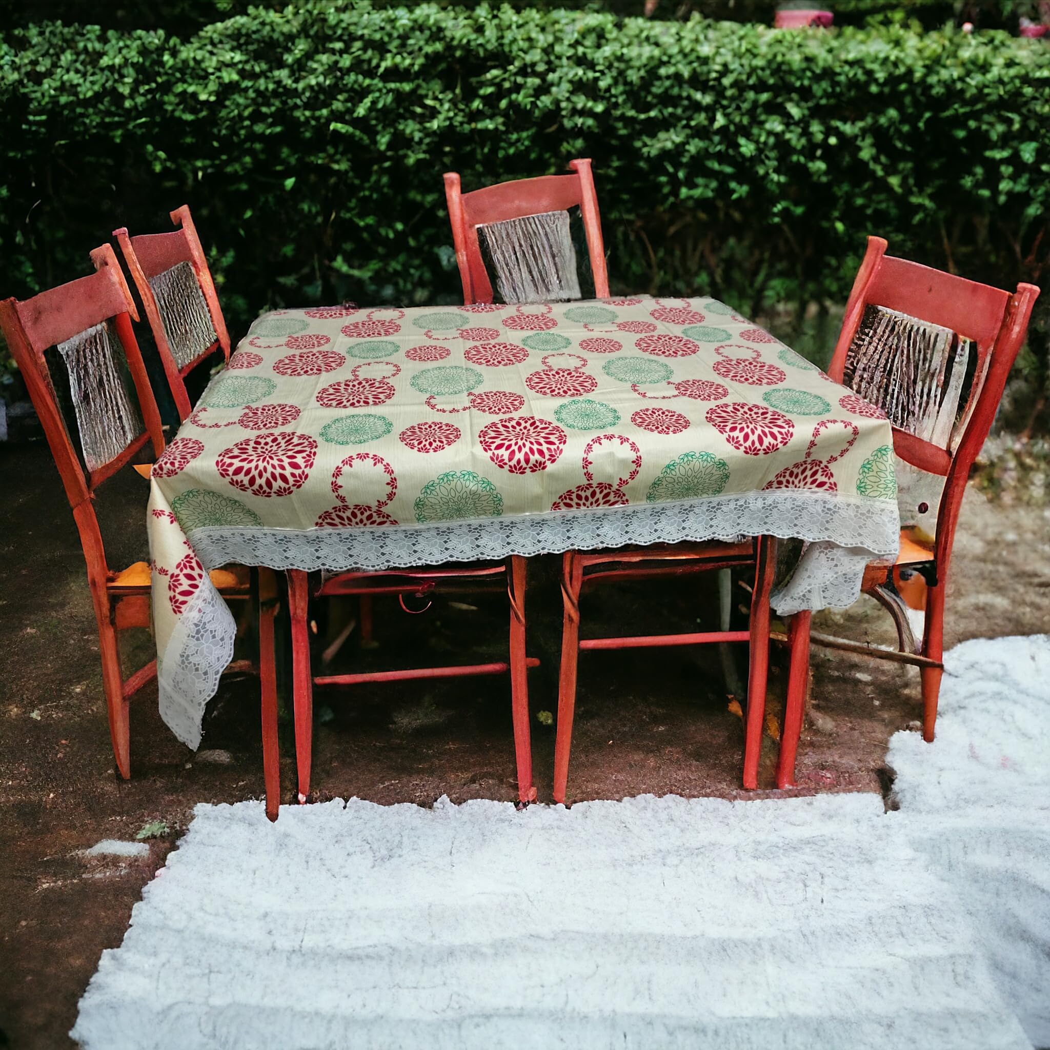 Table Cover 3D Large Size 6 Seater 60 * 90 Centre Table Cover, Dining Table Cover & Printed Table Cover with Lace (Lime)
