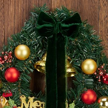 Keypan Green Velvet Ribbon for Christmas with Fringe, 1.5 in x 3 yd