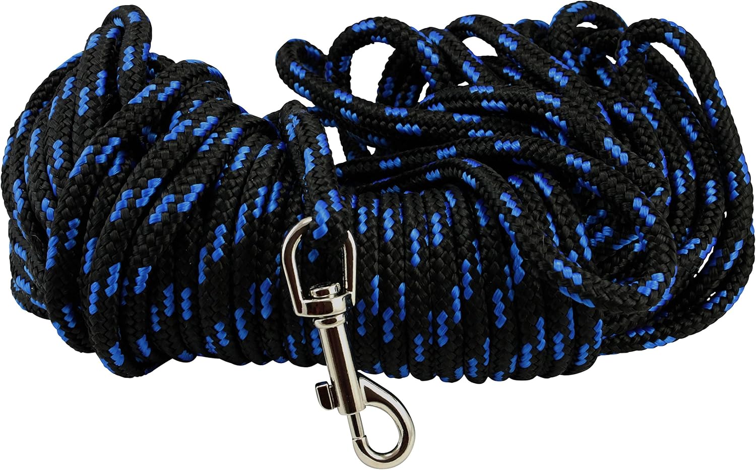 Dogs My Love Braided Nylon Rope Tracking Dog Leash, Black/Blue 15-Feet/30-Feet/45-Feet/60-Feet 3/8" Diameter Training Lead Medium (60ft - Diam 3/8" (8mm))