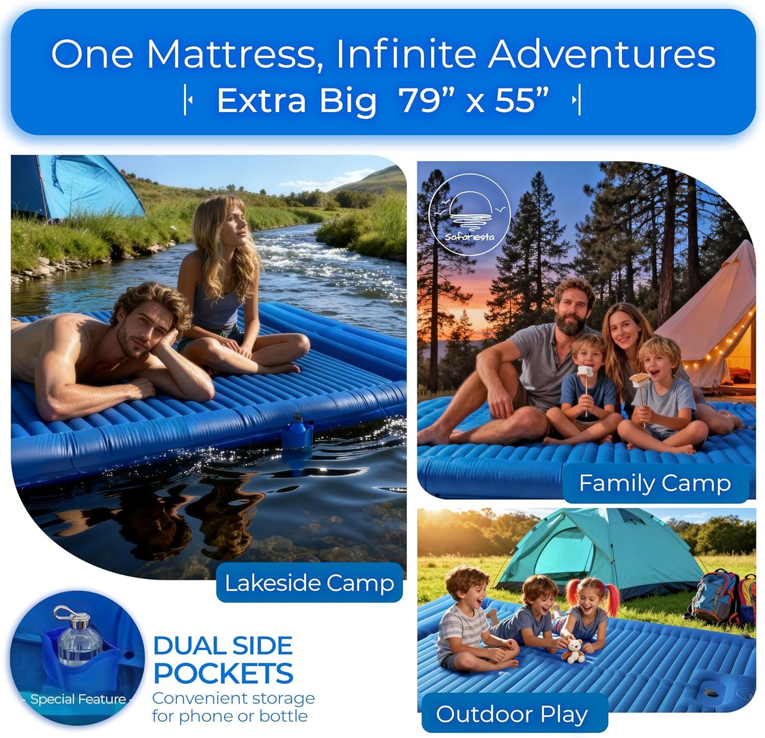 Premium Double Sleeping Pad for Camping - Camping Mattress 2 Person XL with Built-in Pump - 6.9" Thick Camping Bed for Adults - Indoor, Beach & Pool Use