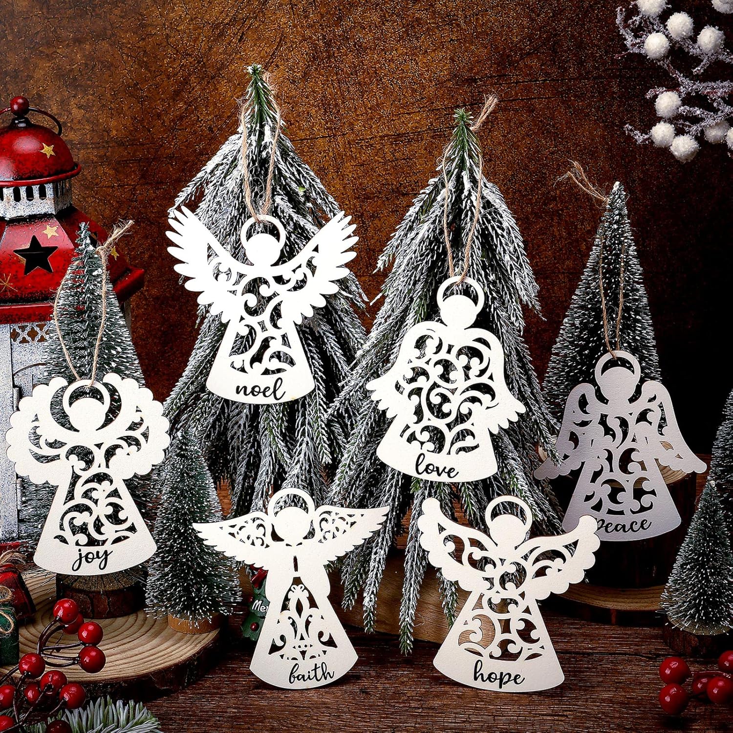 Gerrii 24 Pieces Christmas Wooden Angel Ornaments White Angel Rustic Decorations Joy Peace Hanging Ornament for Christmas Tree Decorations Xmas Ornaments Hanging Angels Home Decor - Image 2