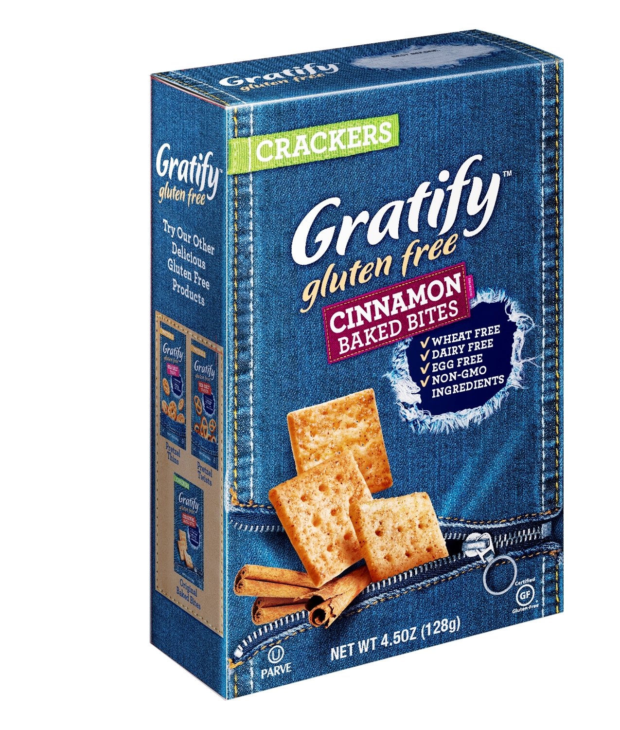 Gratify Gluten Free Crackers Bites Cinnamon and Sugar Crispy Baked Vegan GF Snacks, 4.5oz Bag (Pack of 12)