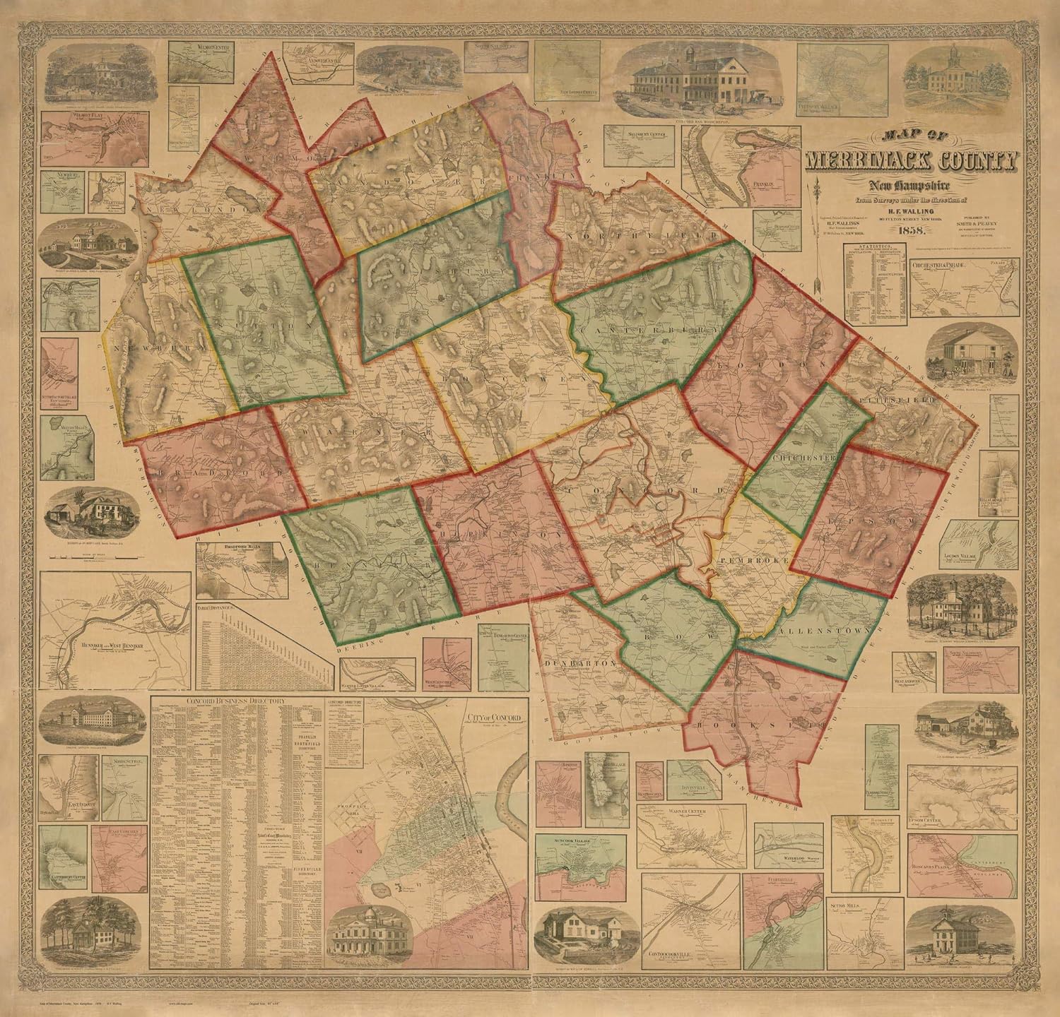 Map Of Merrimack County Nh Amazon.com: Merrimack County Nh 1858 Map Wall Map With Homeowner Names New  Hampshire - Old Map Reprint : Handmade Products