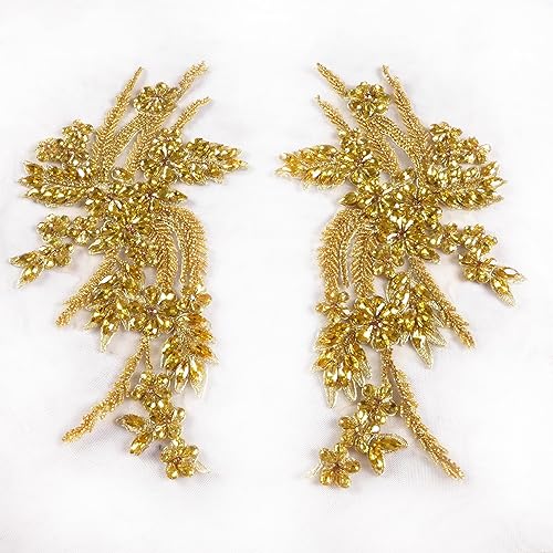 Miniatura 9 de La Belleza - 1 par de diamantes de imitación hechos a mano con apliques para ropa, 11.8 x 6 pulgadas, decoración de vestido de boda, apliques de