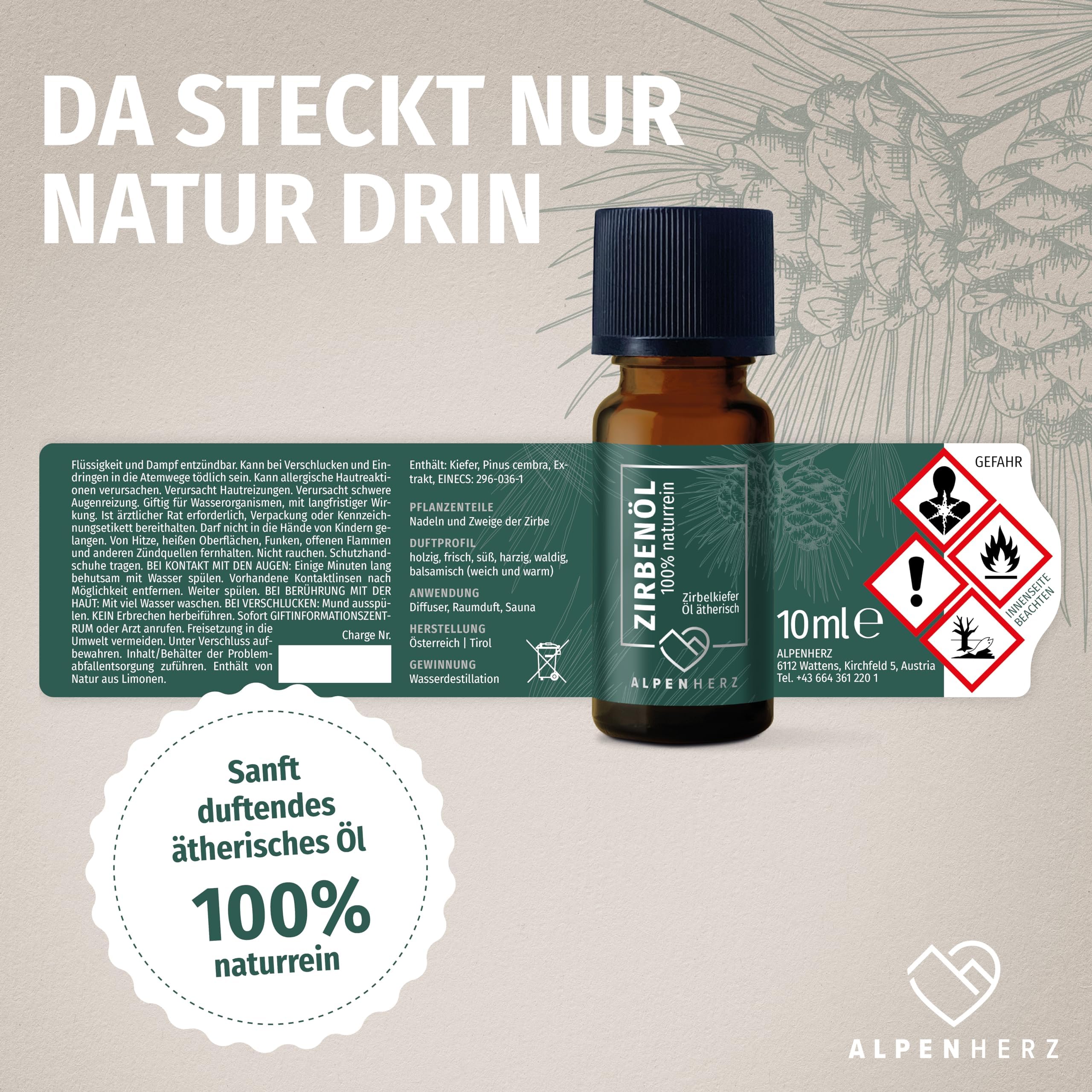 Alpenherz Auto Lufterfrischer aus Zirbenholz wiederverwendbar Duftstecker Zirben Duft Geruchserfrischer Zirbenöl Zirbenduft Autoduft Deko Auto Zubehör Innenraum Geschenk Geruch Lüftung Neuwagen