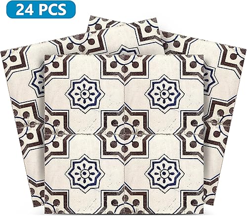 Miniatura 3 de Mi Alma Adhesivo para azulejos, fácil aplicación, ideal para baño, cocina, azulejos de pared (azul y marrón, 8 x 8 pulgadas)