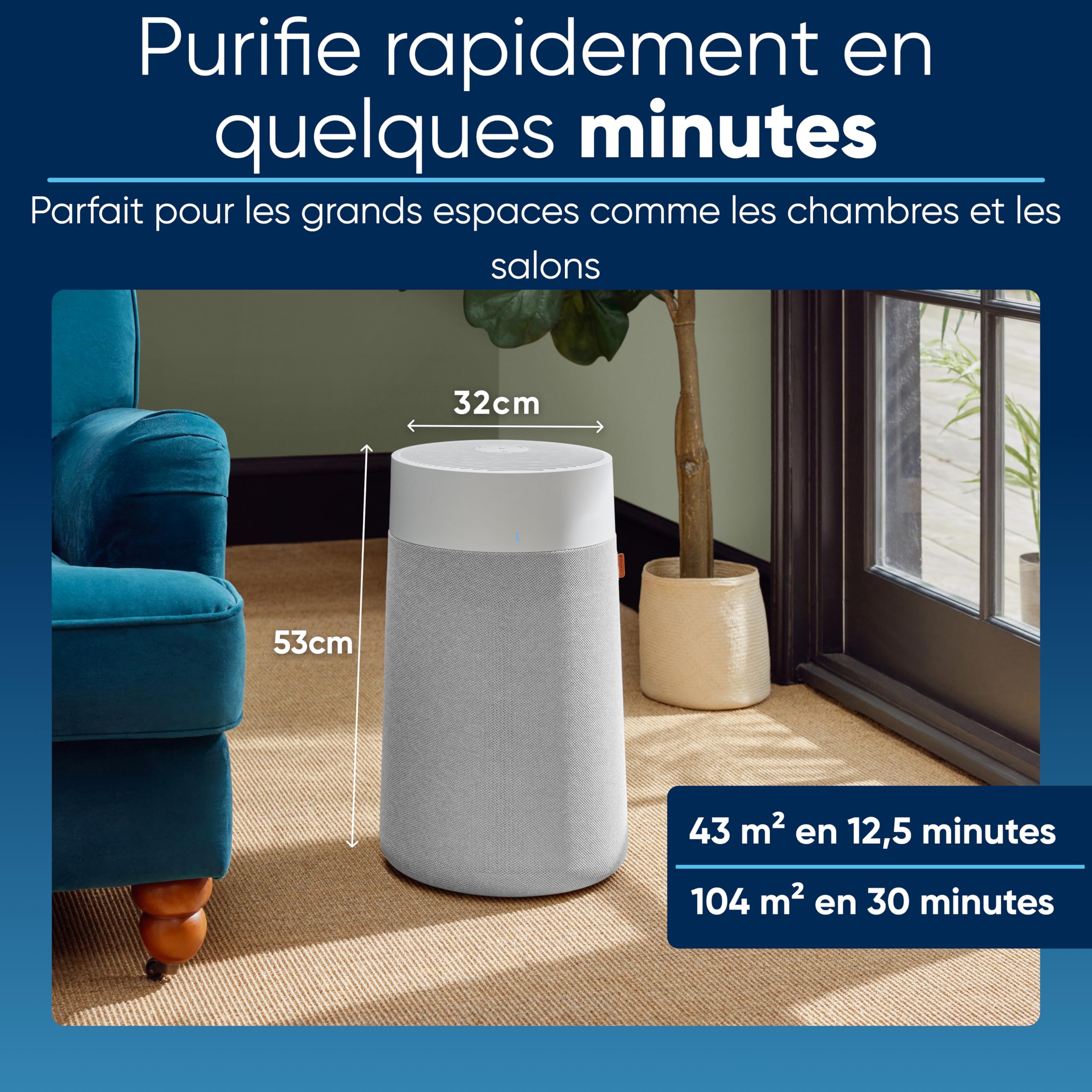 BLUEAIR Blue Pure 3450i Max Purificateur d’air pour pièces jusqu’à 103 m² – Intelligent, silencieux, HEPASilent™ | Élimine allergènes, poils d’animaux, fumée, poussière, moisissures