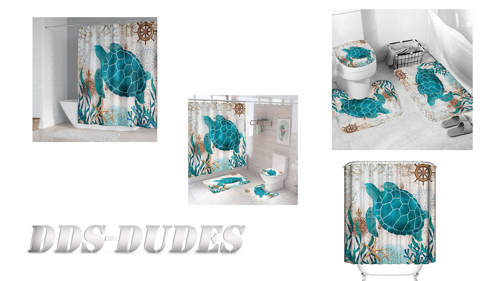 Rideau De Douche 180x180 Tortue De Mer 3D Imprimé, Rideau De