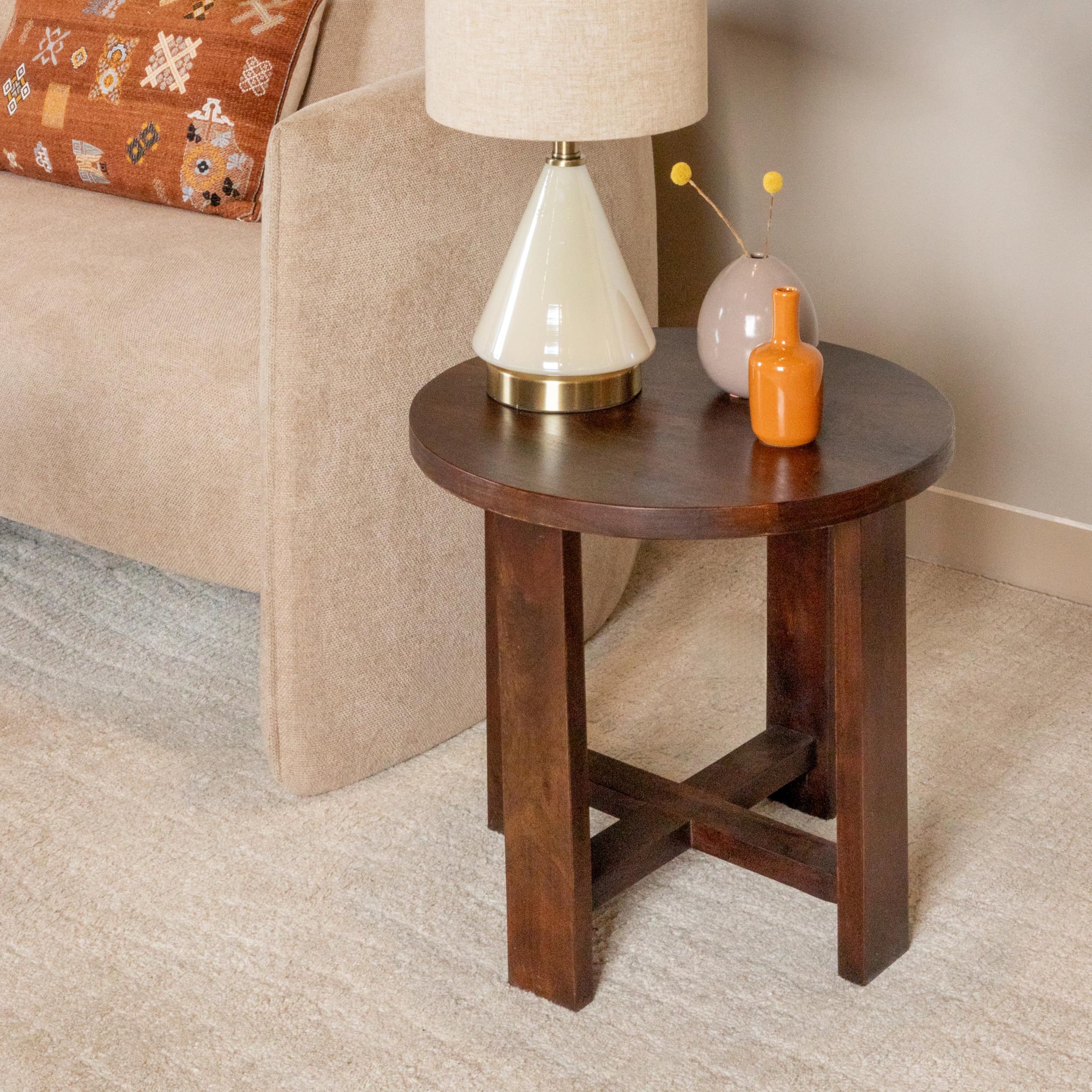 Creative Co-Op Acacia Wood Round Trestle End Table