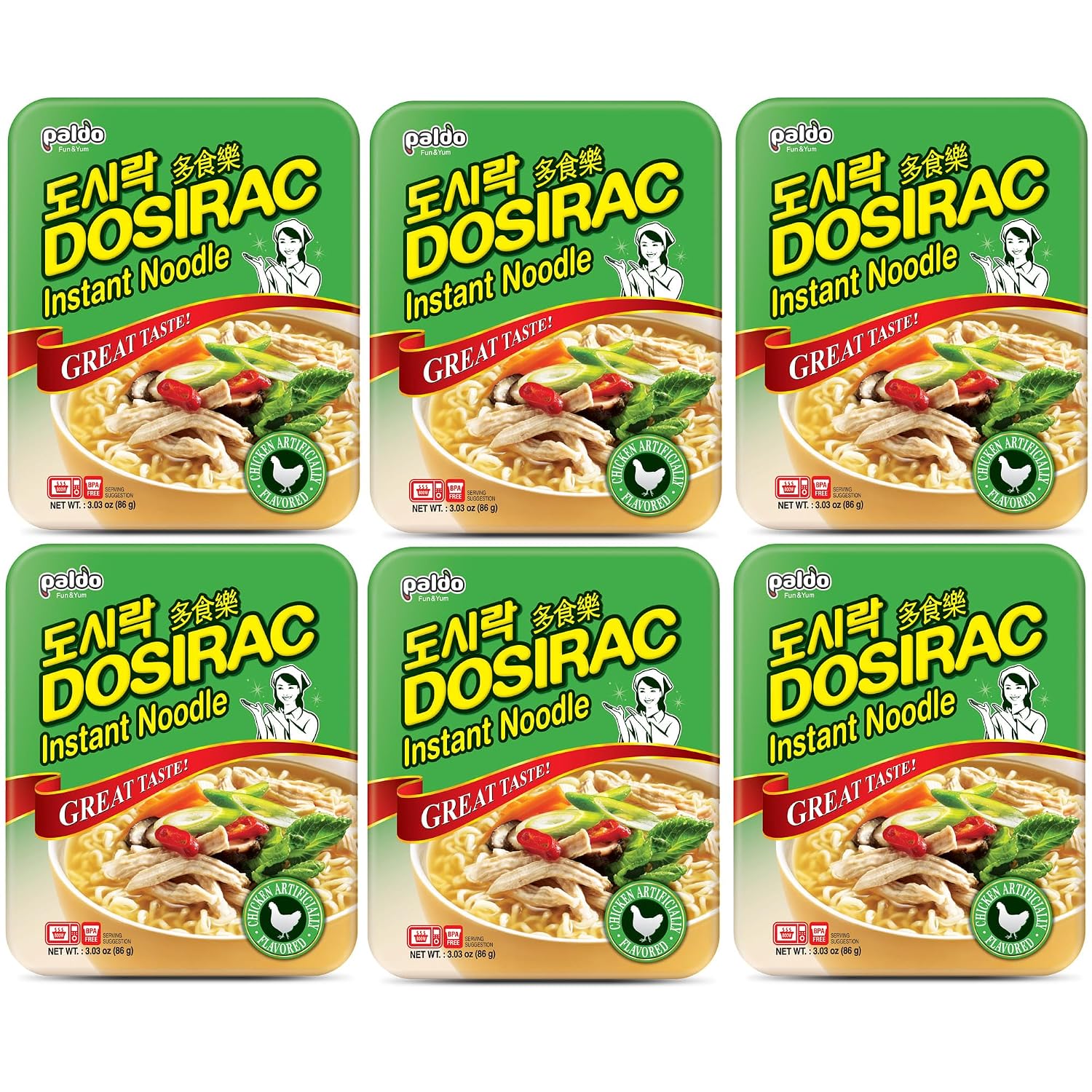 Paldo Dosirac Chicken Instant Noodles (6 Pack, Total of 18.18oz) image 3