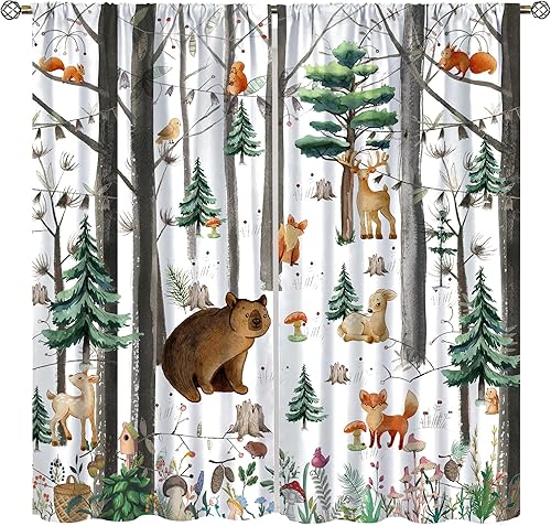 YCness Cortinas con estampado de acuarela para guardería, dormitorio, sala de estar, juego de 2 paneles rústicos de animales salvajes, 42 x 45