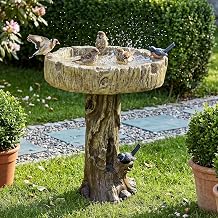 SKYFIRE Bird Baths for Outdoor - 24.4" Tall Pedestal Birdbath with Bird, Fibre Reinforced Concrete with Woodland Tree Trunk Decor Modern and Durable,Bird Bath for Outside, Garden, Patio,Lawn,Backyard