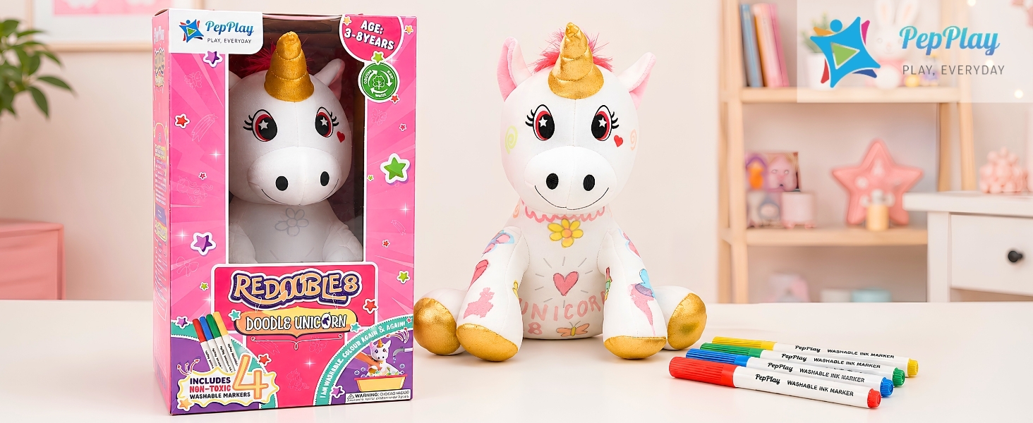 Buy PepPlay Redoobles Doodle Unicorn - Color, Wash & Reuse Plush