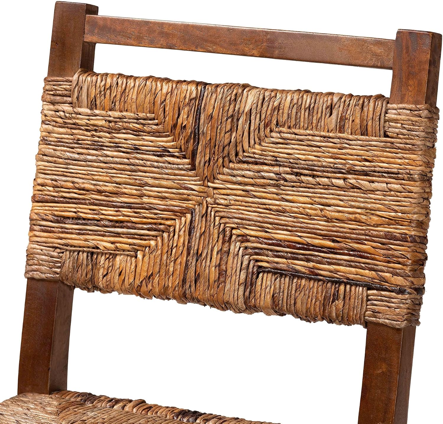 Bali & pari Cordoba Bohemian Natural Seagrass and Mahogany Wood 2-Piece Counter Stool Set