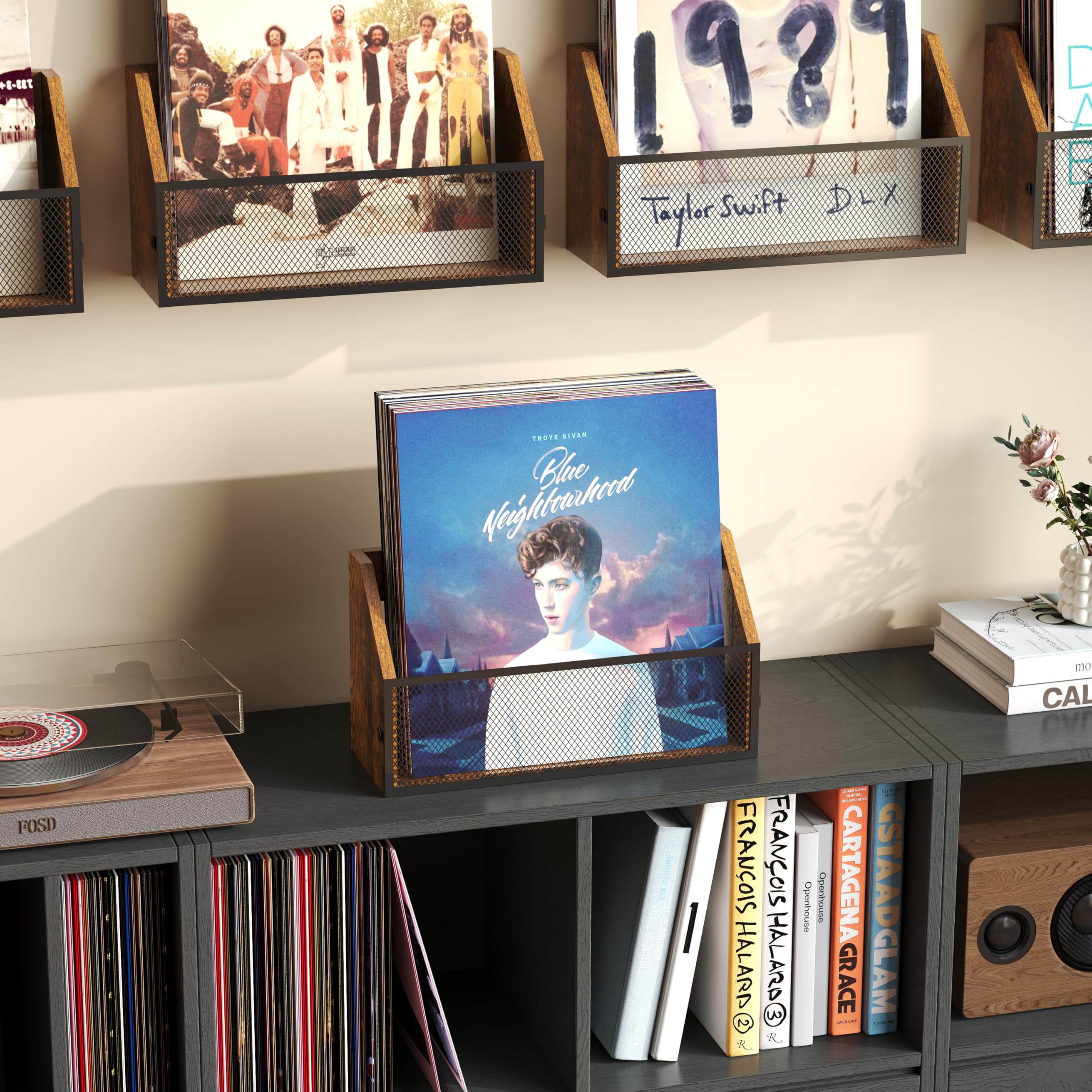 Zitaloken Vinyl Record Storage Wall Mount 2 Packs, Vintage Wood