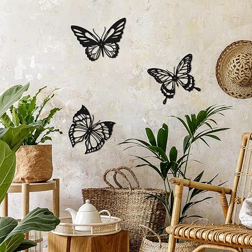 Miniatura 5 de 3 piezas de decoración de pared de metal con mariposas y libélula, colibrí, mariposa, arte de pared de metal para colgar en la pared para casa de