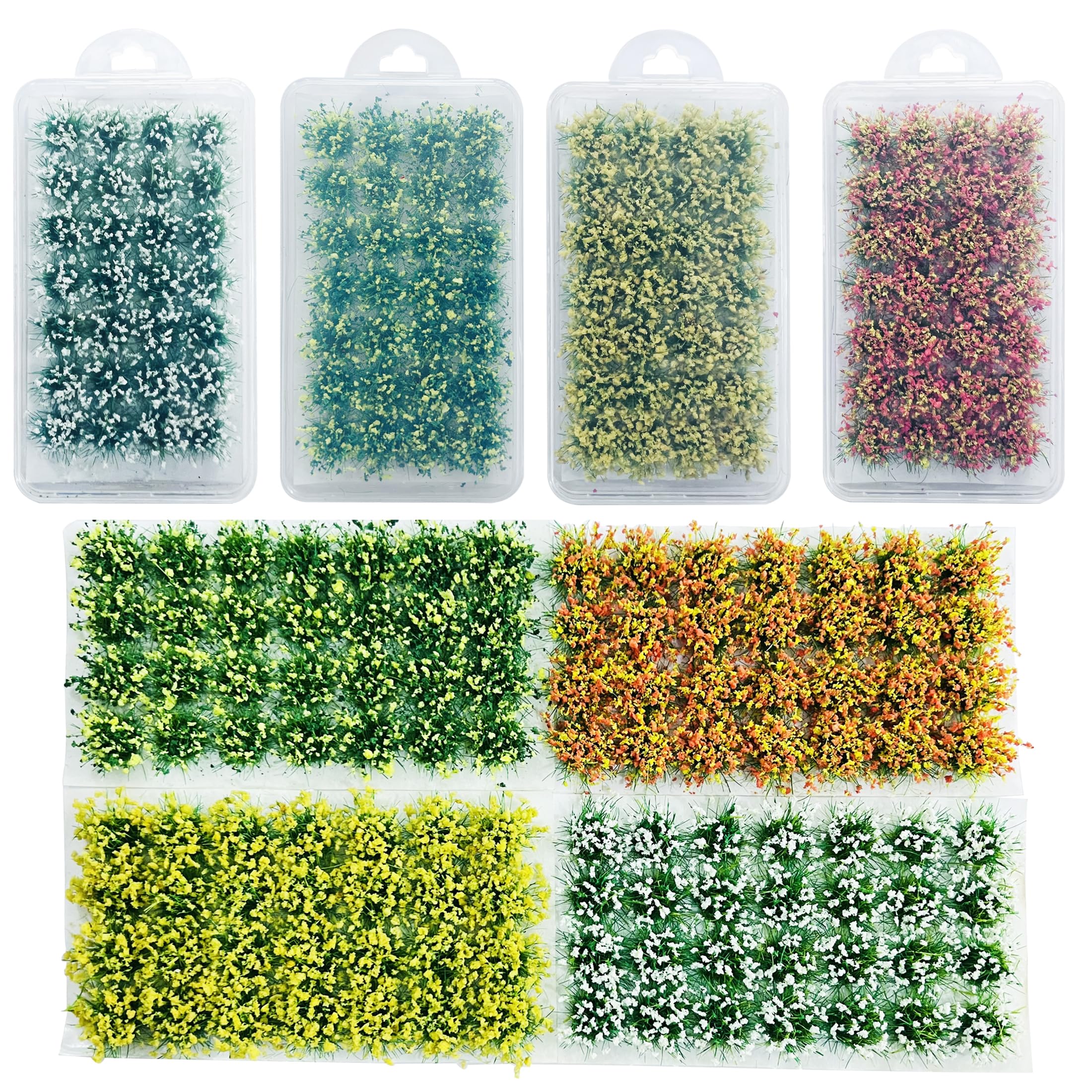 Woohome Static Flower Tufts, 112 PCS Miniature Flower Cluster Static Grass Tufts for Model Train Railroad Scenery DIY Miniature