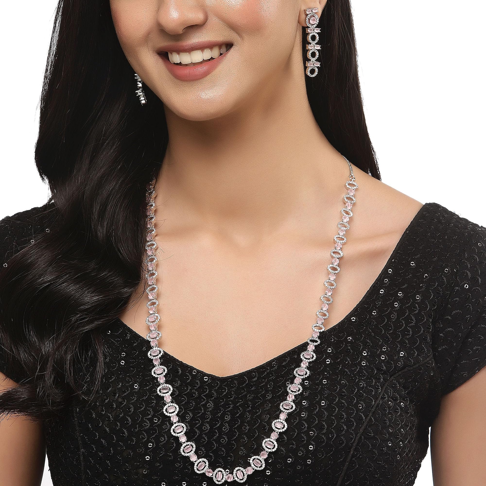 Circular American Diamond Necklace Earring Set