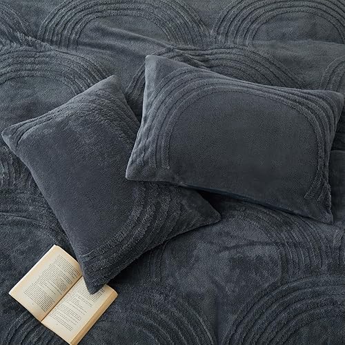 Miniatura 8 de Oli Anderson Juego de funda de edredón mullida tamaño individual, 2 piezas de felpa copetuda, juego de ropa de cama de pelo sintético ultra suave y