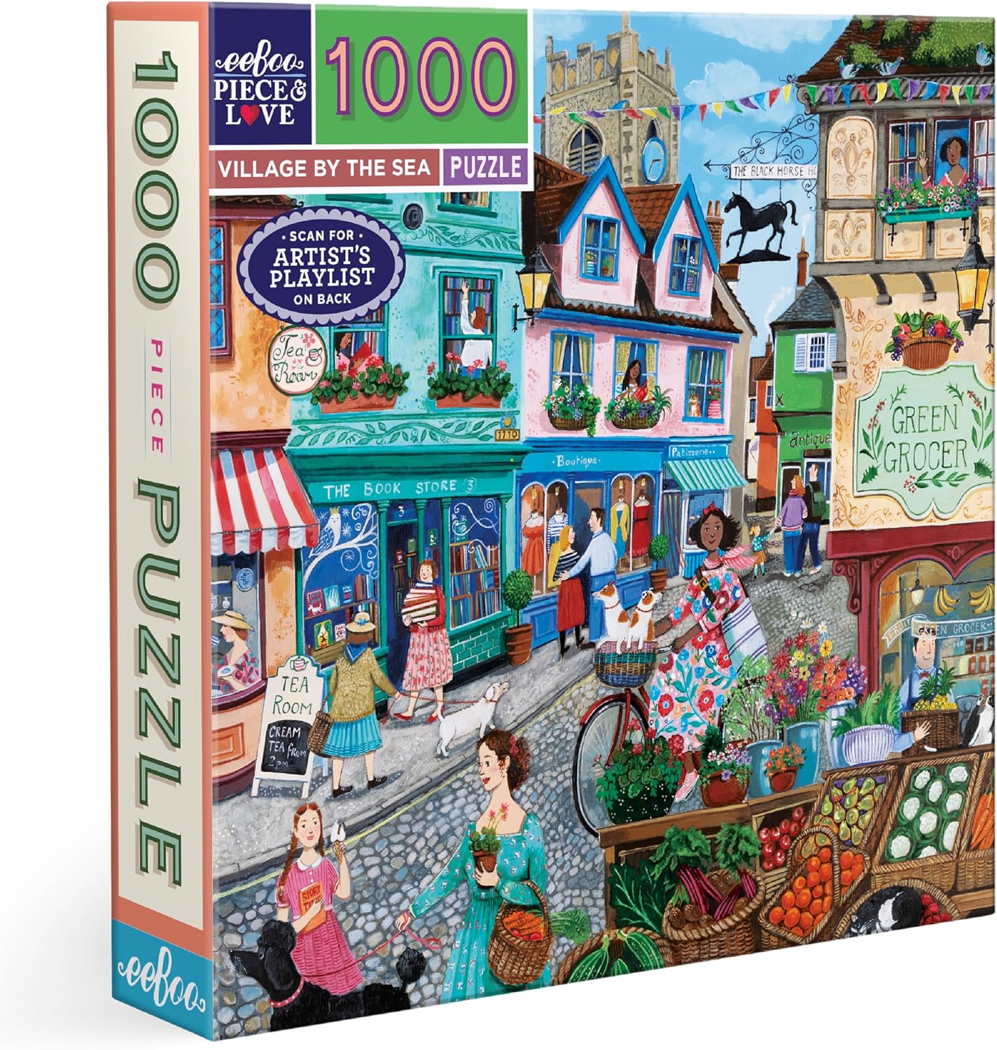 eeBoo 1000 Piece Puzzle - Village by the Sea Jigsaw Puzzle for Adults, Square 23" x 23" Made with Recycled Board & Vegetable-Based Ink