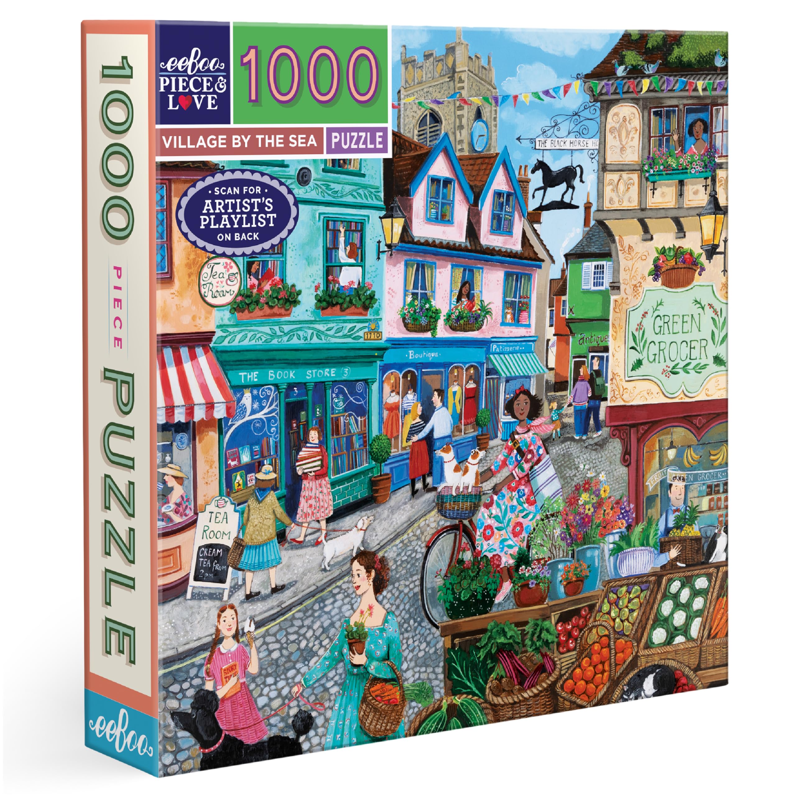 Eeboo Puzzle mit 1000 Teilen Village by The Sea – Puzzle für Erwachsene, 1000 Teile aus Karton – Maße des Puzzles 58,4 cm x 58,4 cm