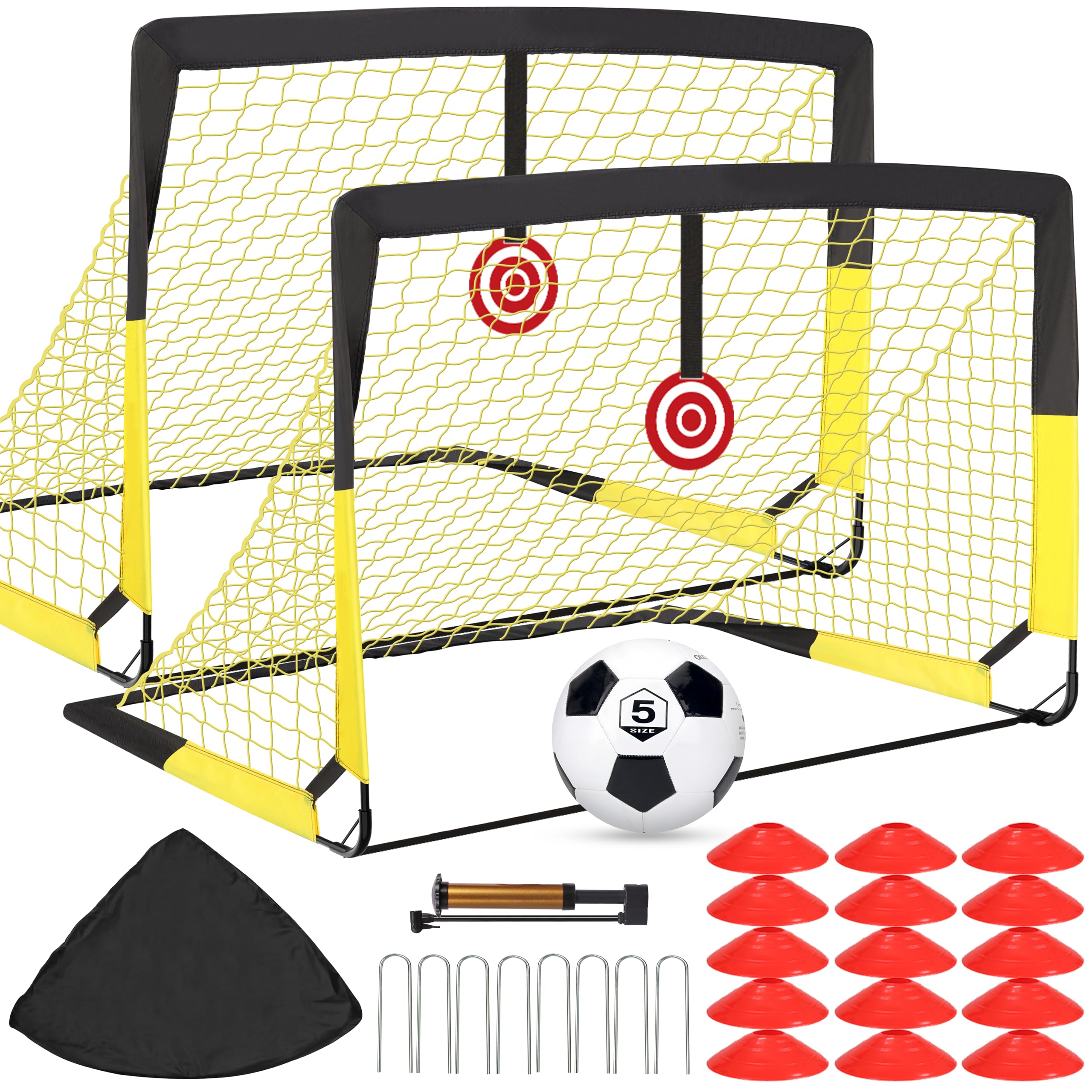 Porte da Calcio per Giardino, Porta da Calcio per 120x90cm, Porticine Da Calcio con Aste In Fibra di Vetro e Reti di Alta Qualità, Bullseye e Borsa per Giardino e Gioco per Interni - 1