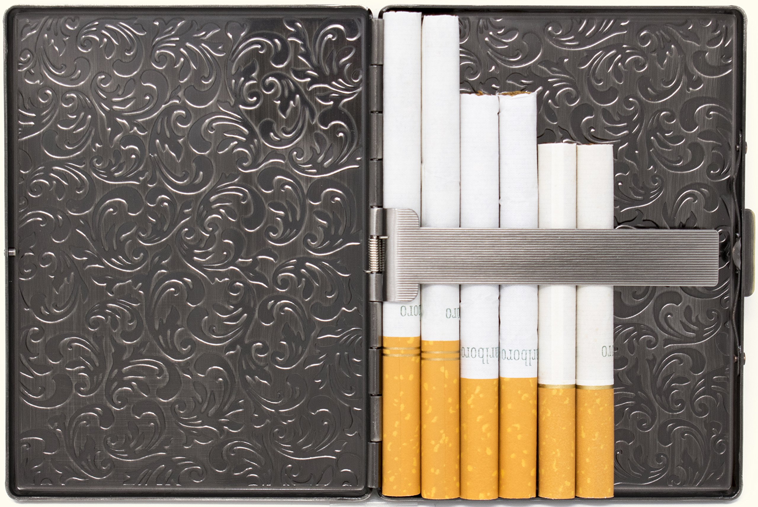 silver cigarette case amazon Amazon.com: Set of 2 Metal-Plated 100s Ultra Compact Cigarette Case & Stash  Box (Silver Victorian) : Health & Household