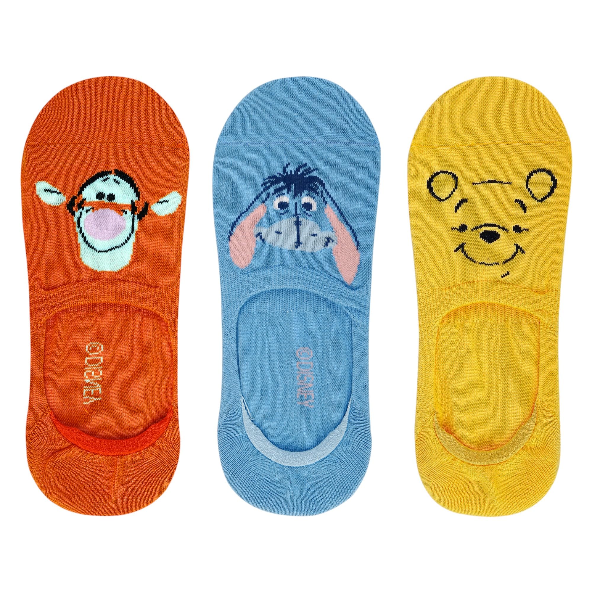 x Disney Winnie the Pooh Women's Character Loafer/Invisible Pooh, Eeyore, Tiger socks (Pack of 3 Pairs)(Free Size) Yellow, Blue, Orange-image-46