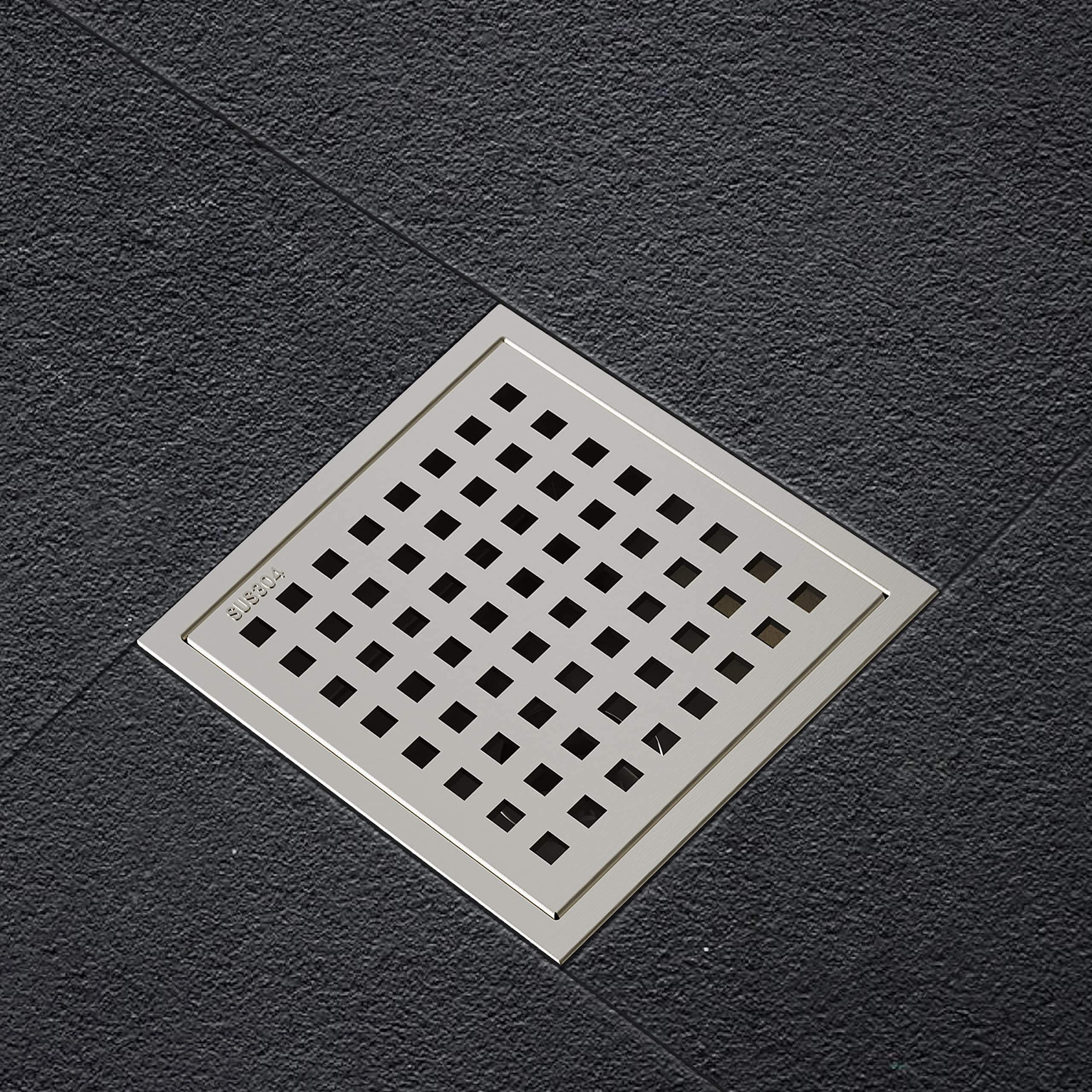 TECFORG 6 Inch Square Shower Drain Floor Drain,6x6 Brushed Shower