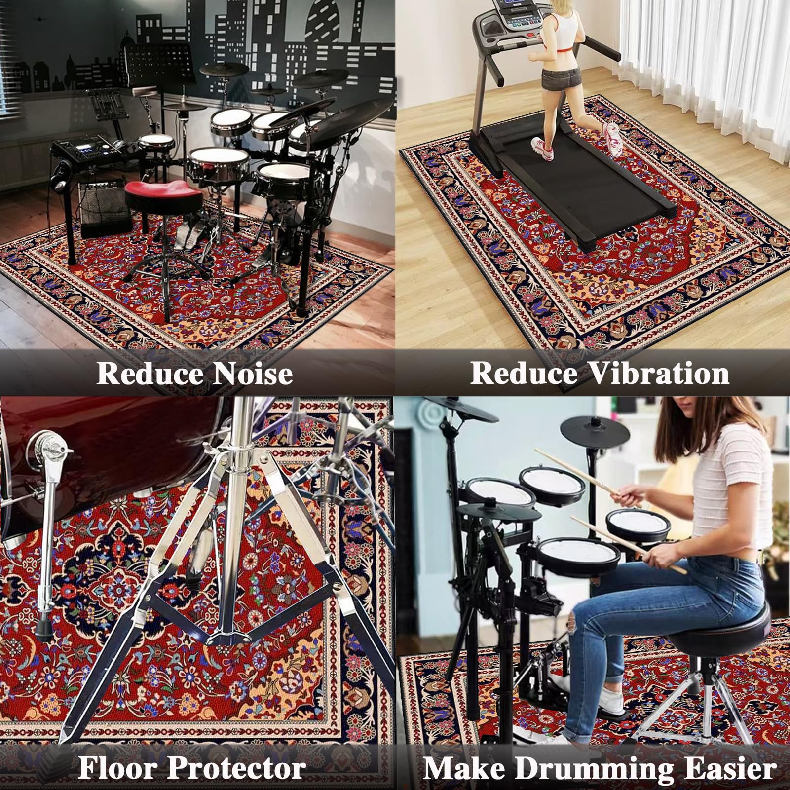 Schlagzeug Teppich Drum Teppich Schallschutz Teppich Schallschutzmatte rutschfeste Trommel Teppiche Schallschutzdecke für Bass Drum Snare, rutschfest Schalldicht Schlagzeugteppich 120 x 90 cm