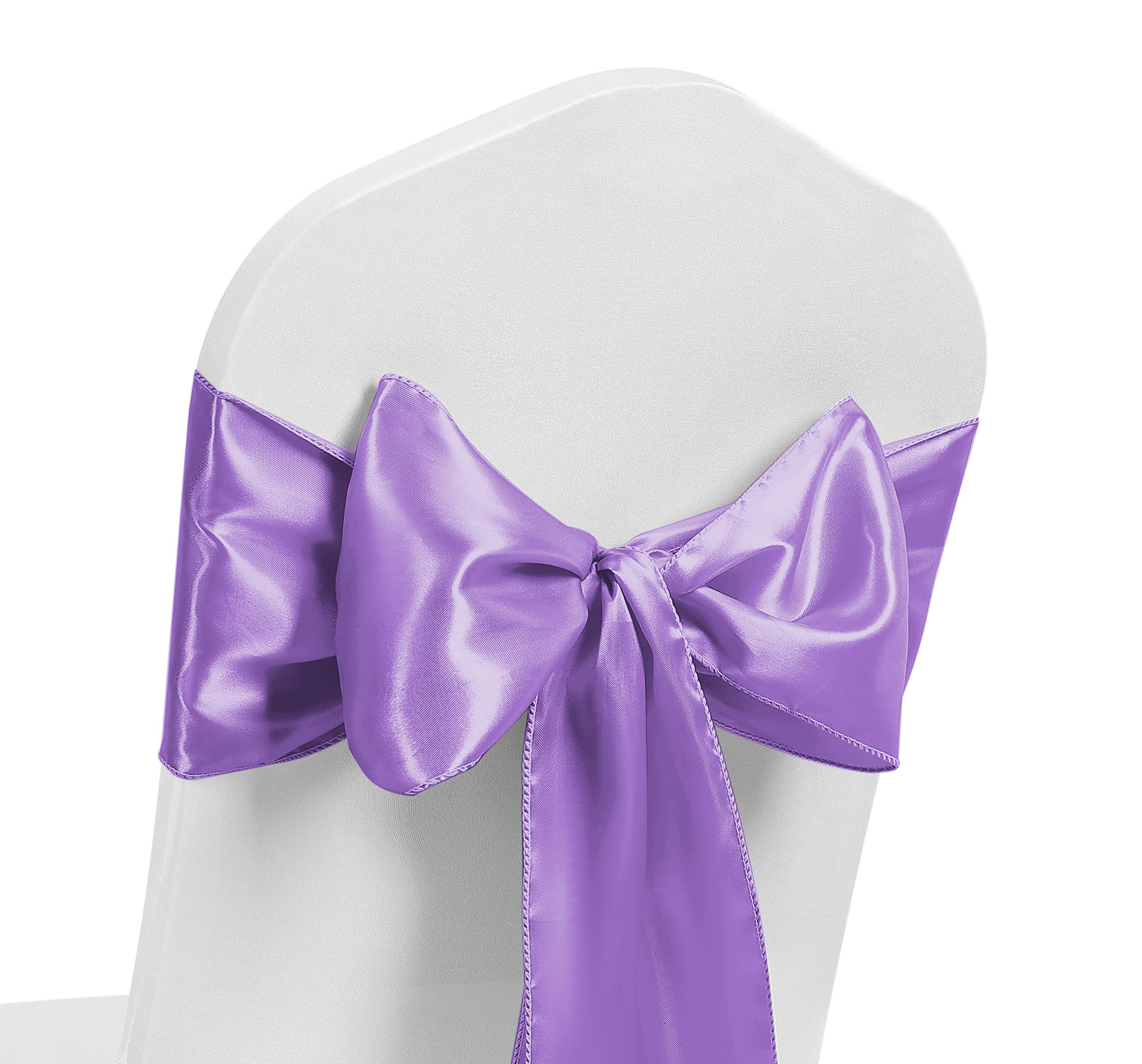 Satin Chair Sash WIDER FULLER BOWS Chair Sashes Bow Back Tie Ribbon Wedding Banquet Decoration (Lilac, 100)