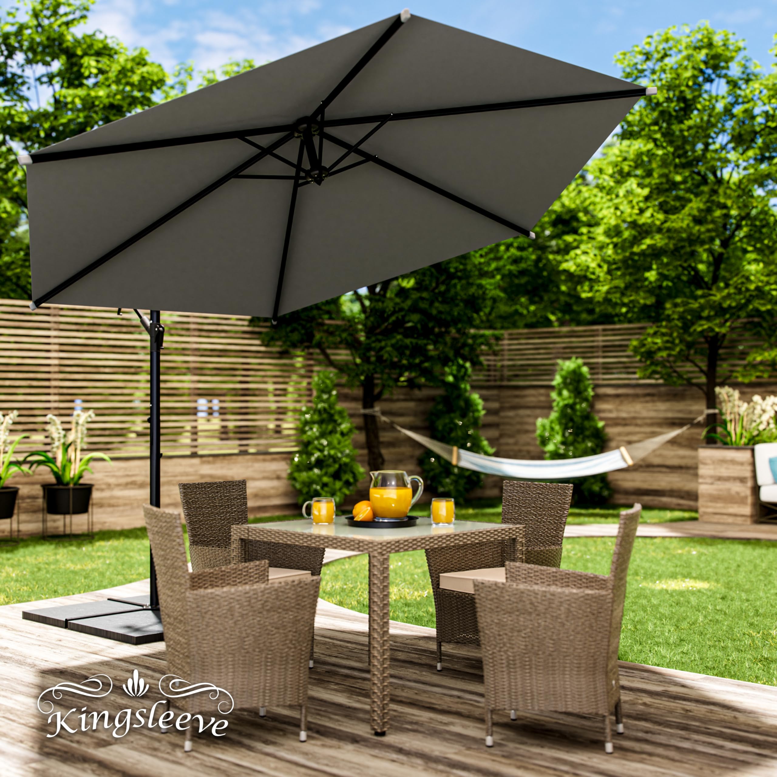 Kingsleeve® Parasol de jardin extérieur en alu Parasol déporté inclinable anthracite Ø330cm avec manivelle Protection UV 80+