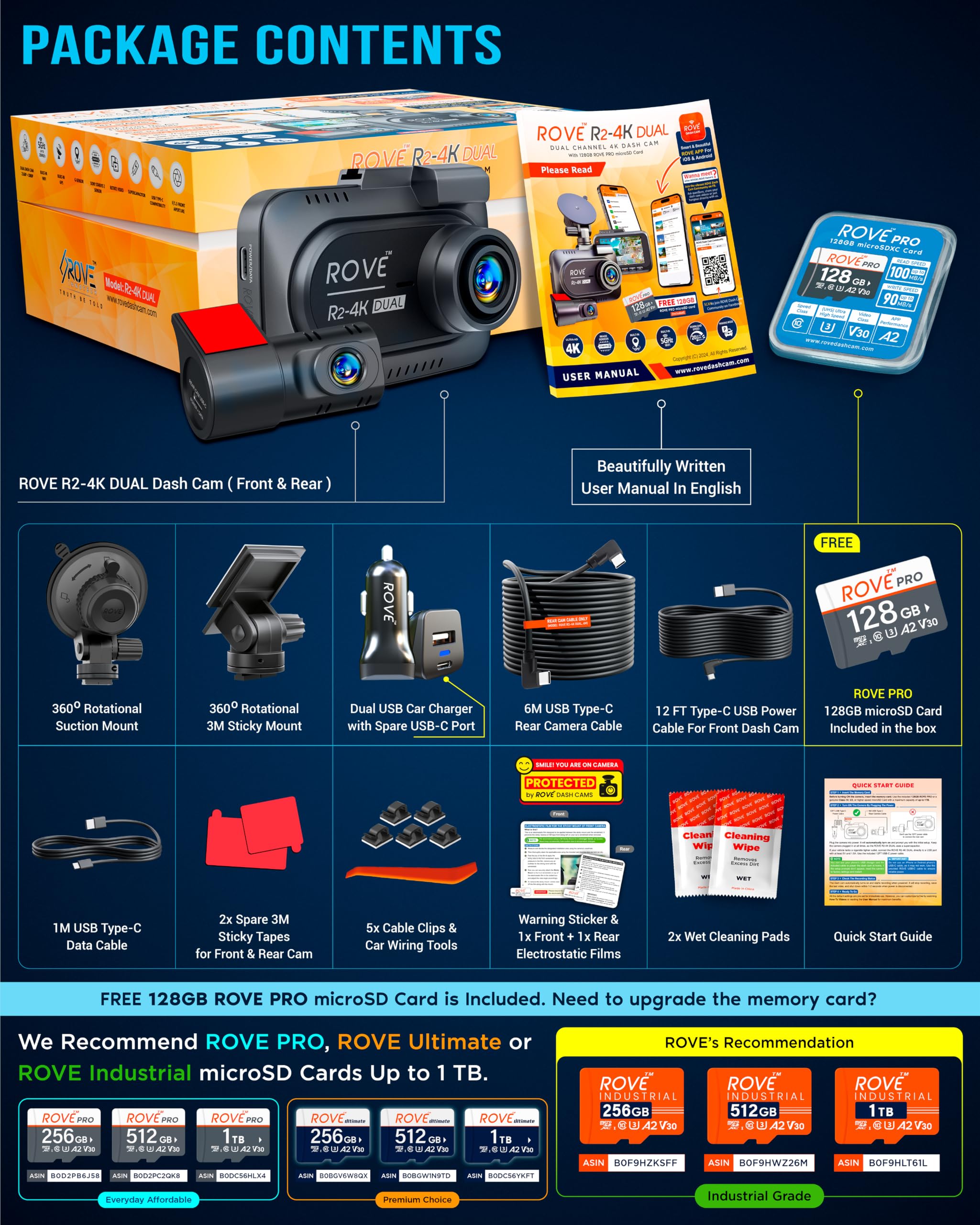 Dual Dash Cam Front and Rear with 128GB Card P7789