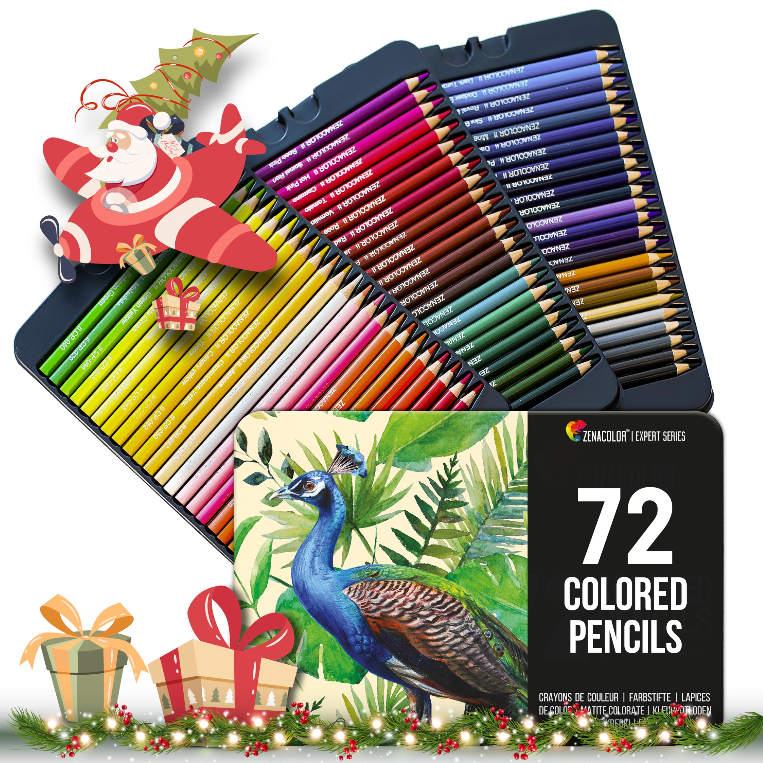 Zenacolor 72 Colouring Pencils with Metal Box 72 Unique Coloured Pencils and Pre Sharpened Crayons for Colouring Book - Easy Access with 3 Trays