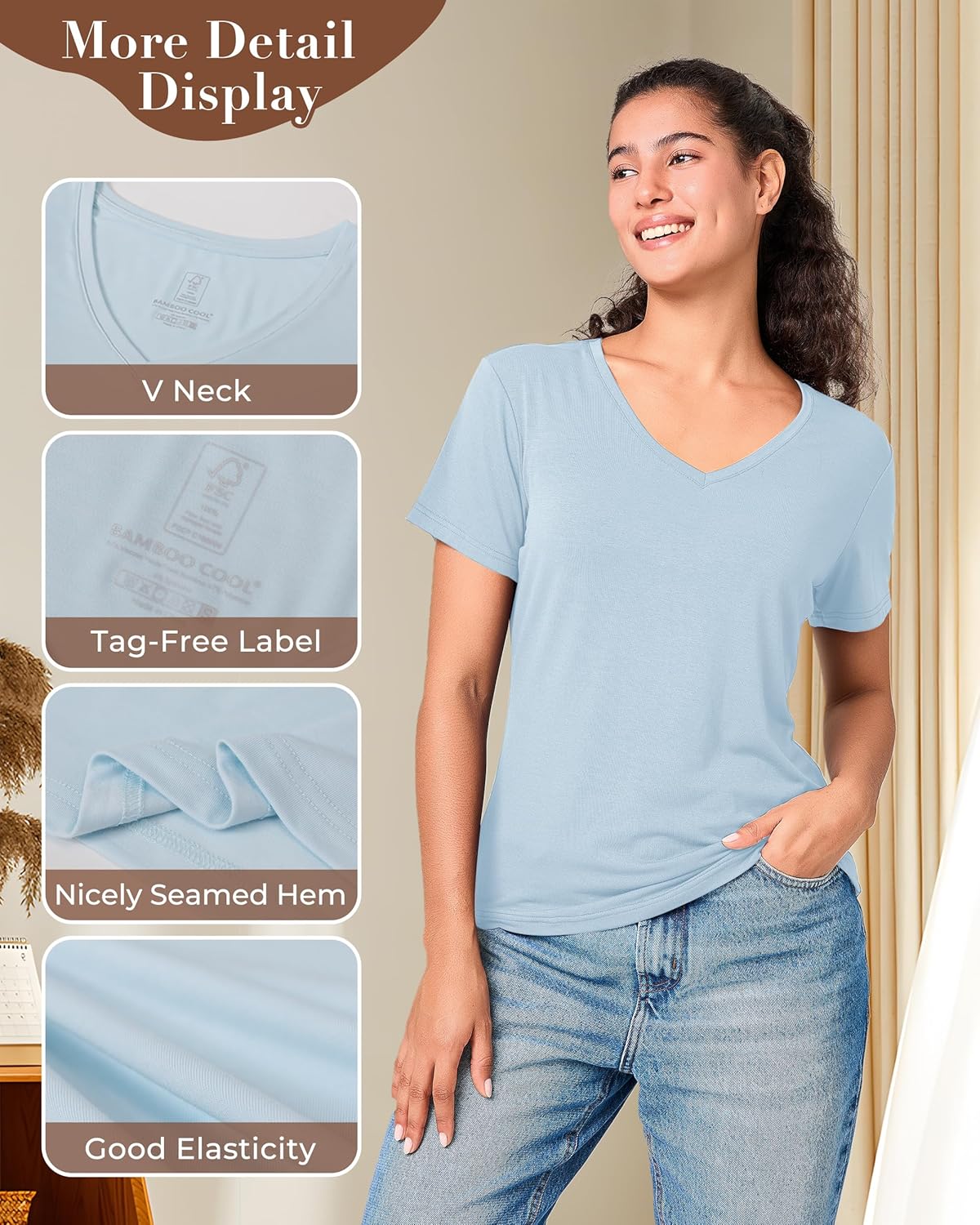 BAMBOO COOL Women's T Shirts Classic Short Sleeve Fit Tops for Women Casual Fitted Tees - Image 5