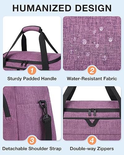 Miniatura 4 de Bolsa de lona para viajes, bolsa de viaje BAGSMART de fin de semana, bolsa de viaje con bolsa de aseo personal, bolsa de zapatos, Púrpura, Viajes