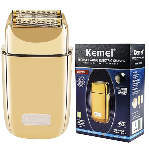Kemei Barbeador elétrico duplo de metal sem fio para homens, barbeadores elétricos fechados, recarregável tipo C para barbear úmido/seco, KM-TX1 dourado